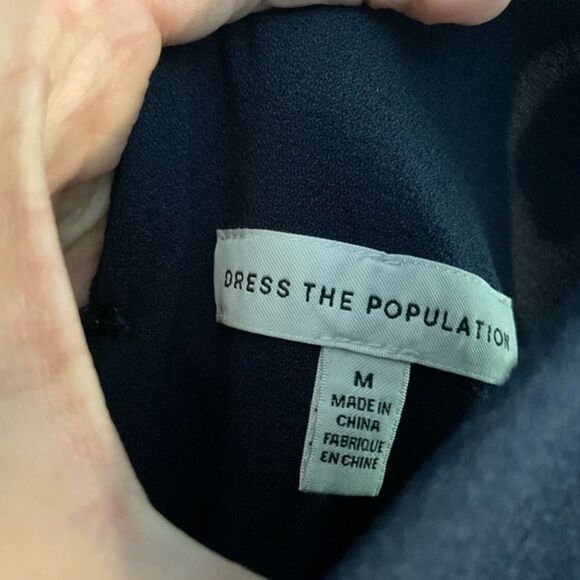 NWT Dress The Population Midnight Blue Lita Tie V-Neck Fitted Midi Dress Medium - Picture 3 of 7